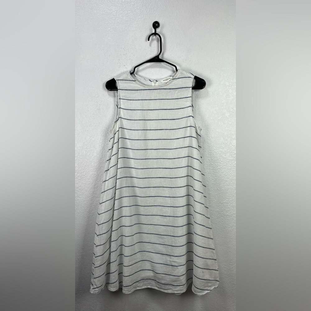 Beachlunchlounge White Blue Striped Mini Dress Sz S/P Cotton Linen Blend TC0815